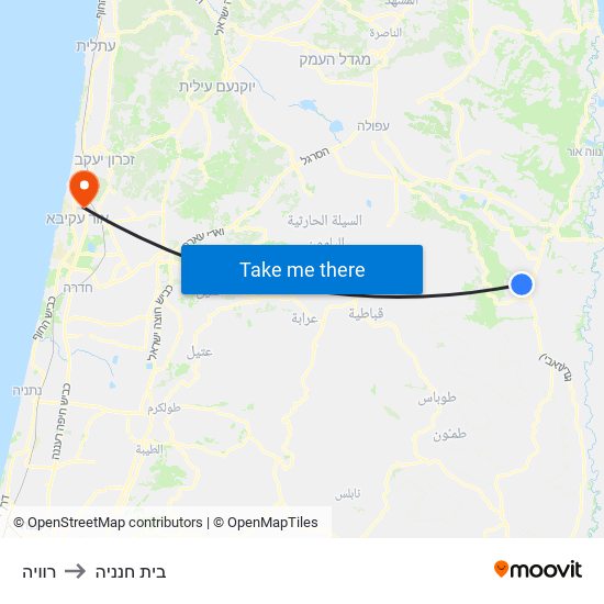 רוויה to בית חנניה map