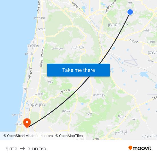 הרדוף to בית חנניה map