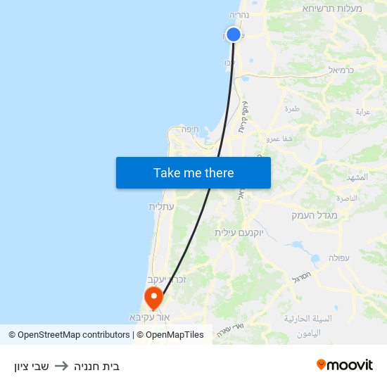 שבי ציון to בית חנניה map