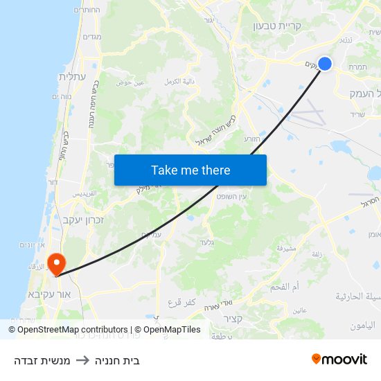 מנשית זבדה to בית חנניה map