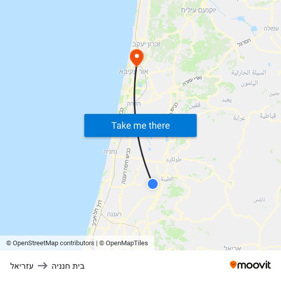 עזריאל to בית חנניה map
