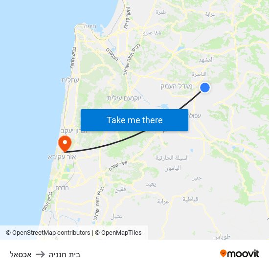 אכסאל to בית חנניה map
