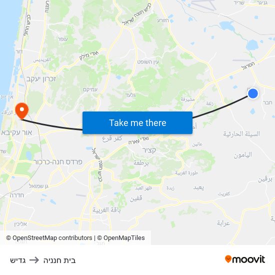 גדיש to בית חנניה map