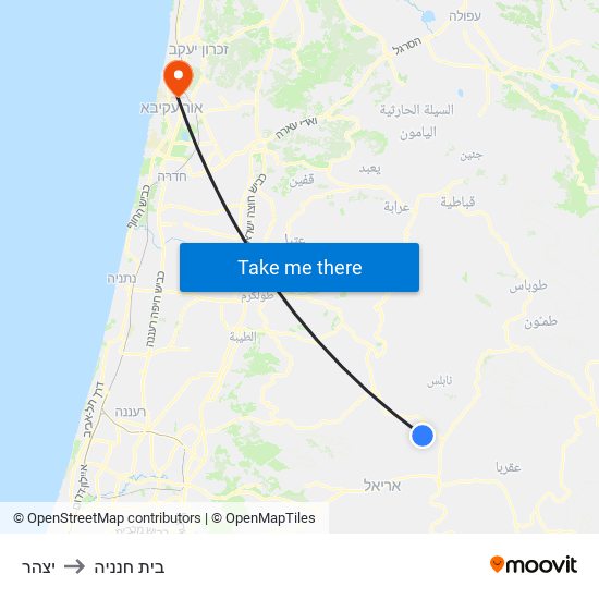 יצהר to בית חנניה map