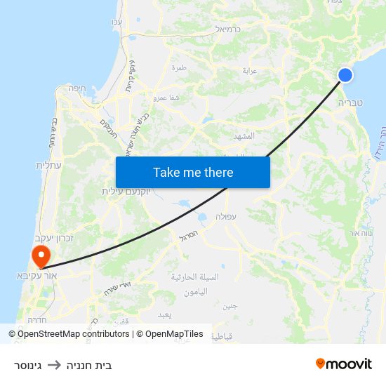 גינוסר to בית חנניה map