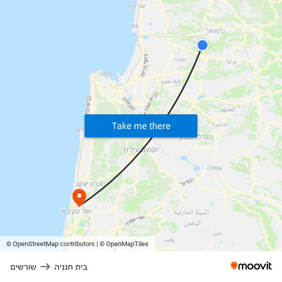 שורשים to בית חנניה map