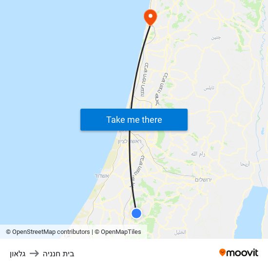 גלאון to בית חנניה map