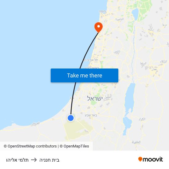 תלמי אליהו to בית חנניה map