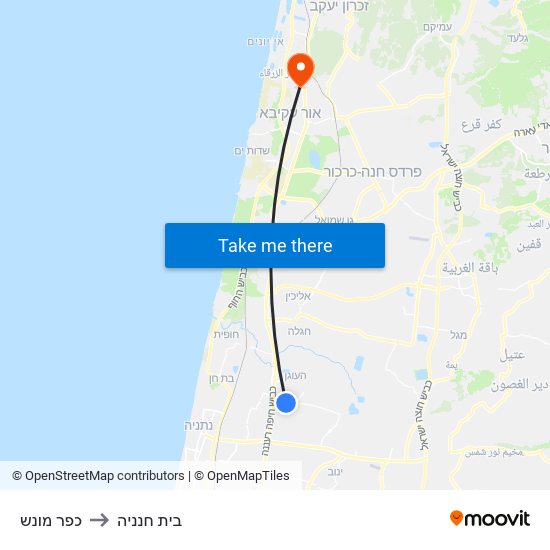 כפר מונש to בית חנניה map