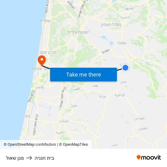 מגן שאול to בית חנניה map