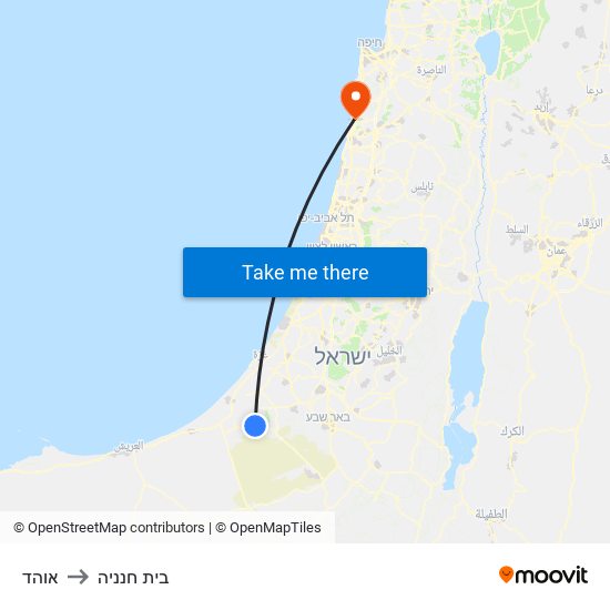 אוהד to בית חנניה map