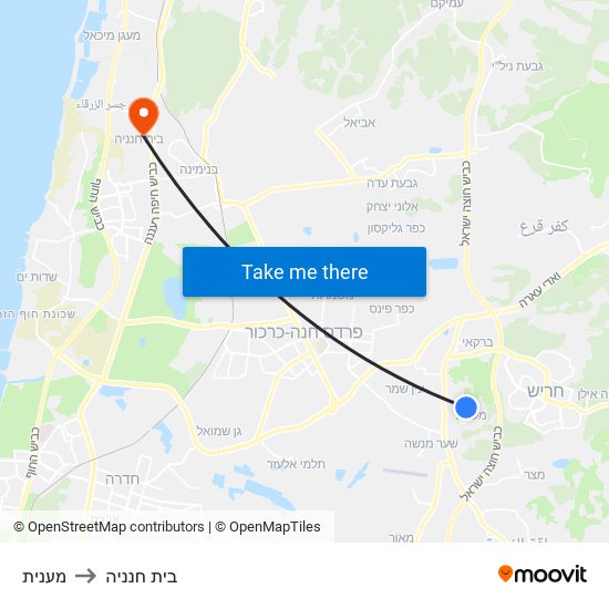 מענית to בית חנניה map