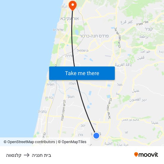 קלנסווה to בית חנניה map