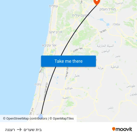 רעננה to בית שערים map