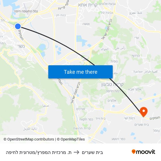 ת. מרכזית המפרץ/מטרונית לחיפה to בית שערים map