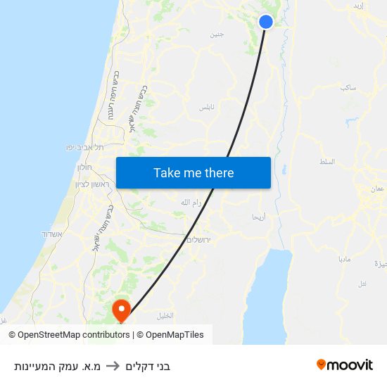 מ.א. עמק המעיינות to בני דקלים map