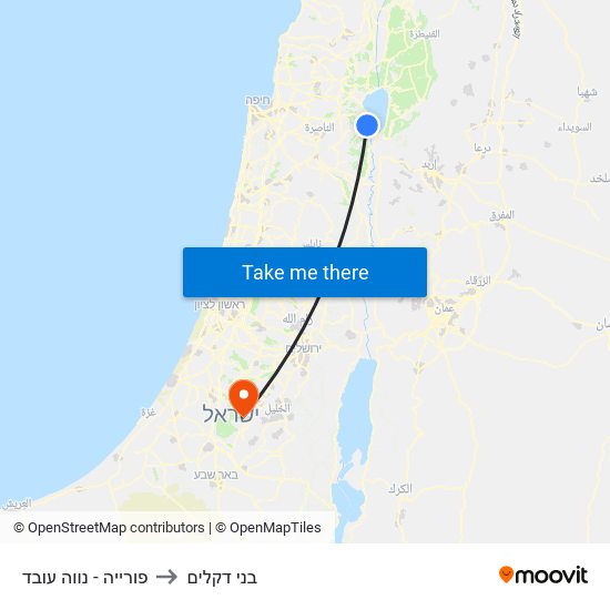 פורייה - נווה עובד to בני דקלים map