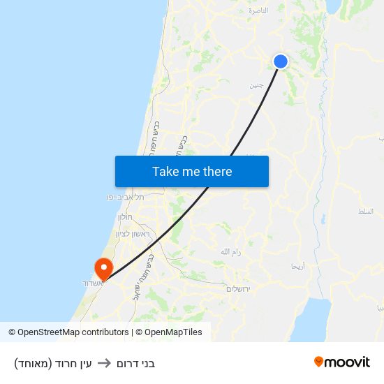 עין חרוד (מאוחד) to בני דרום map