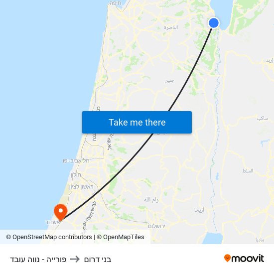 פורייה - נווה עובד to בני דרום map