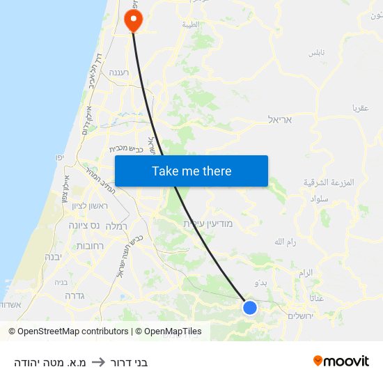 מ.א. מטה יהודה to בני דרור map