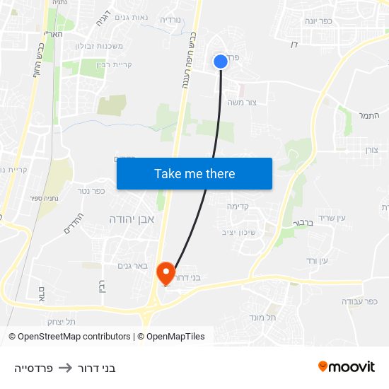 פרדסייה to בני דרור map