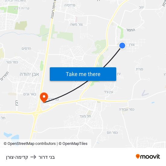 קדימה-צורן to בני דרור map