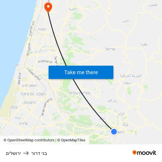 ירושלים to בני דרור map