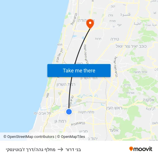 מחלף גהה/דרך ז'בוטינסקי to בני דרור map