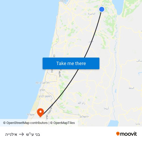 אילנייה to בני עי"ש map