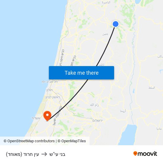 עין חרוד (מאוחד) to בני עי"ש map