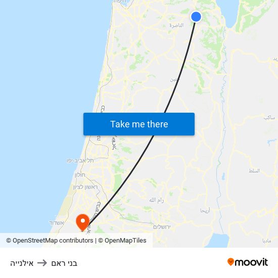 אילנייה to בני ראם map