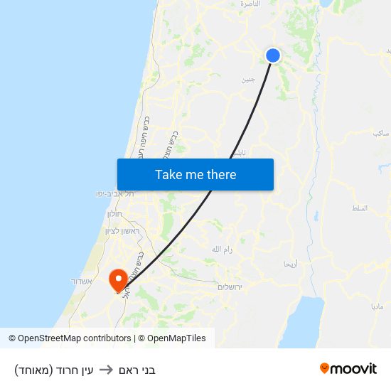 עין חרוד (מאוחד) to בני ראם map