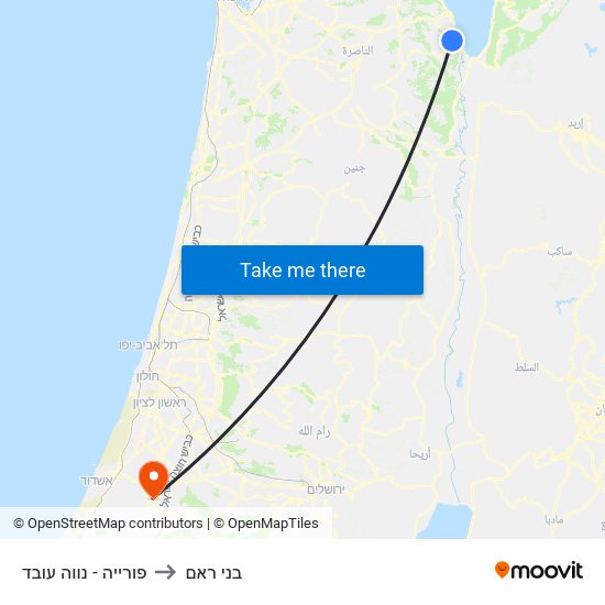 פורייה - נווה עובד to בני ראם map