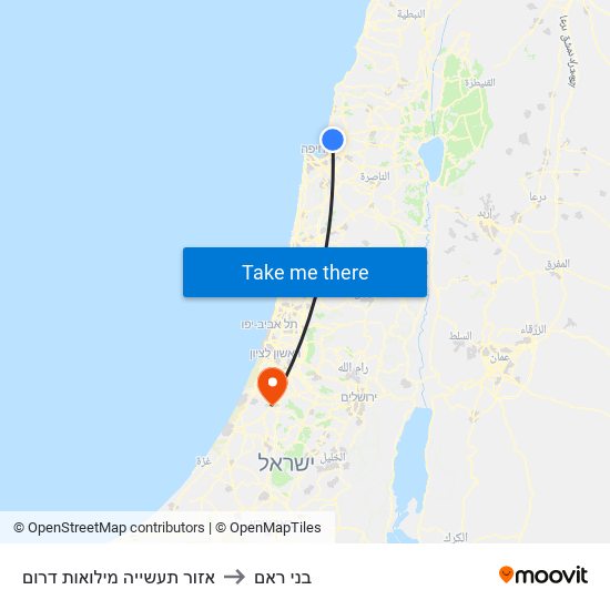 אזור תעשייה מילואות דרום to בני ראם map