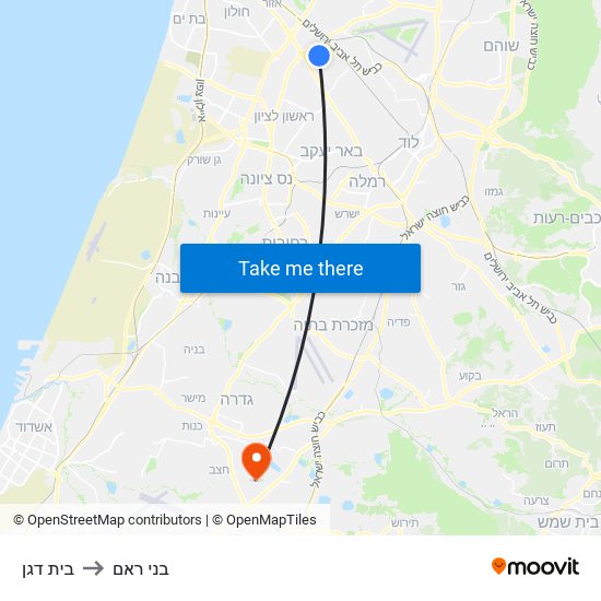 בית דגן to בני ראם map