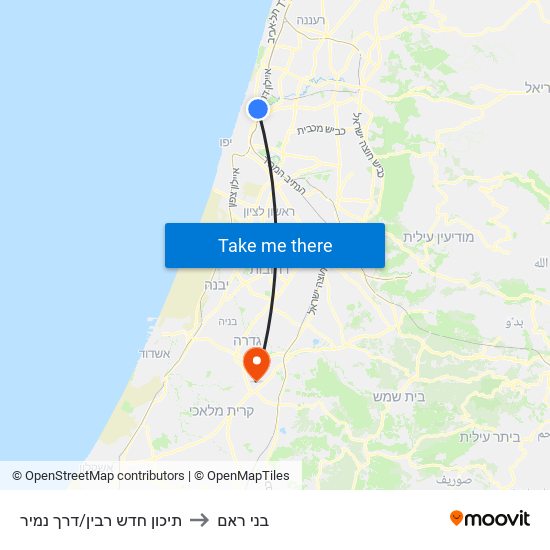 תיכון חדש רבין/דרך נמיר to בני ראם map