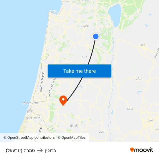 טמרה (יזרעאל) to ברוכין map