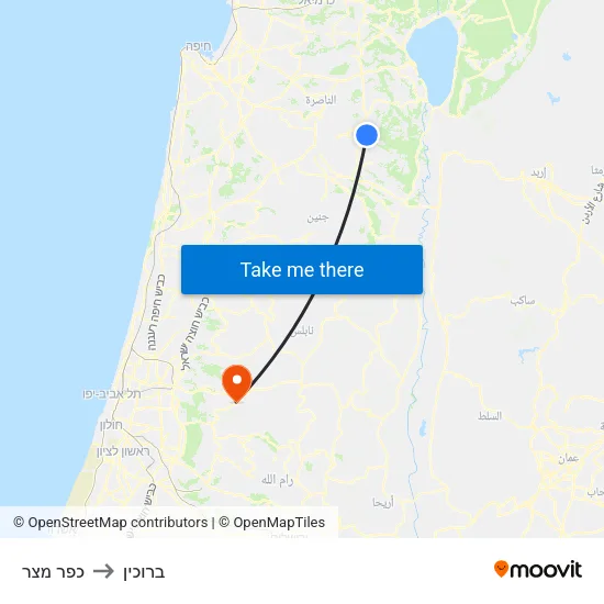 כפר מצר to ברוכין map