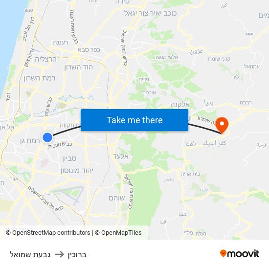 גבעת שמואל to ברוכין map