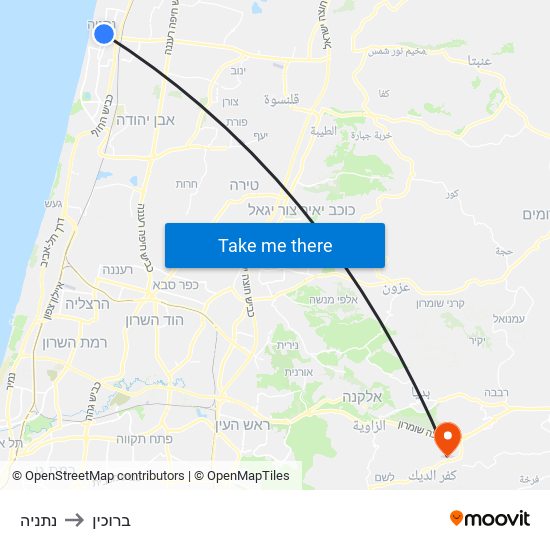 נתניה to ברוכין map