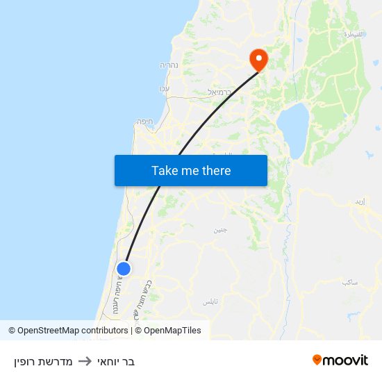 מדרשת רופין to בר יוחאי map