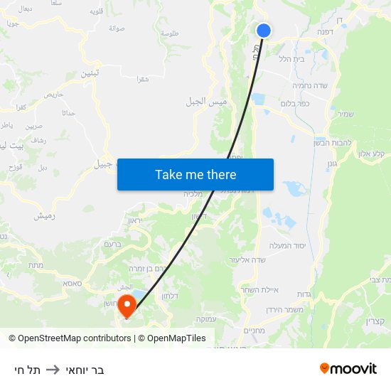 תל חי to בר יוחאי map