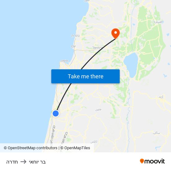 חדרה to בר יוחאי map