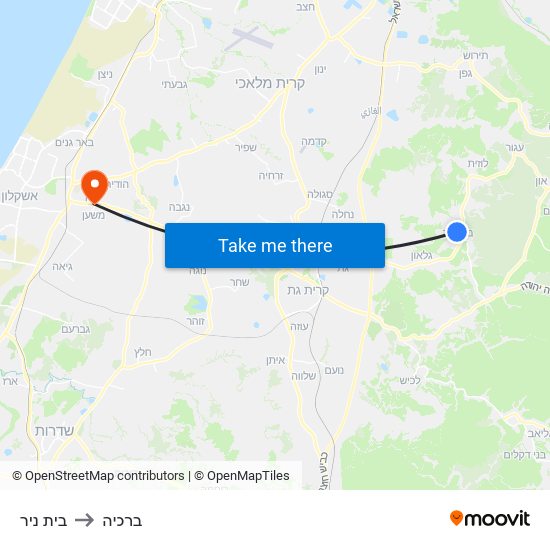 בית ניר to ברכיה map