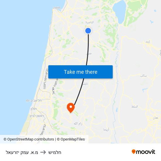 מ.א. עמק יזרעאל to חלמיש map