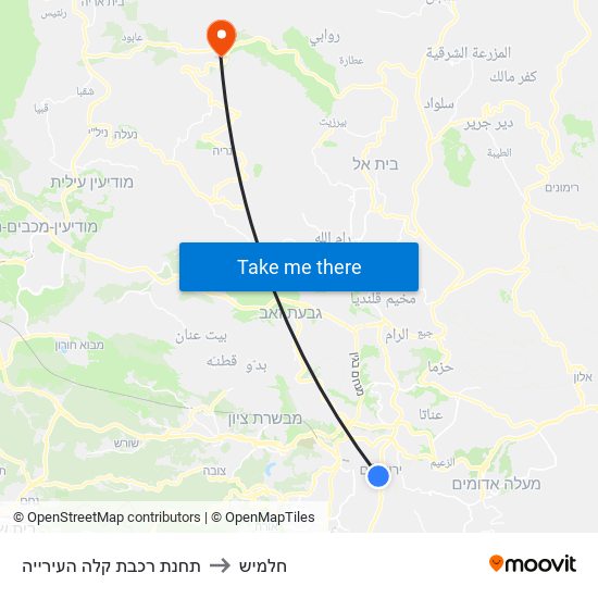 תחנת רכבת קלה העירייה to חלמיש map