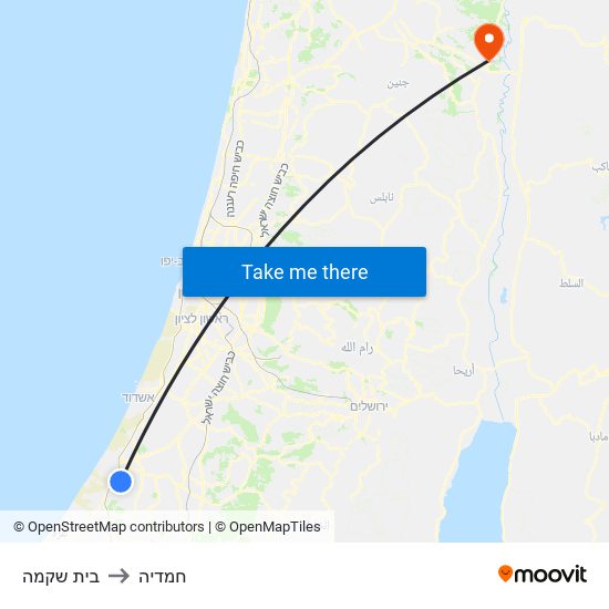 בית שקמה to חמדיה map