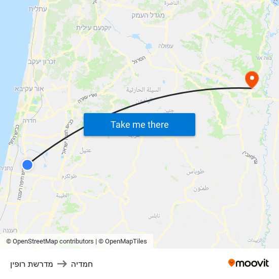 מדרשת רופין to חמדיה map