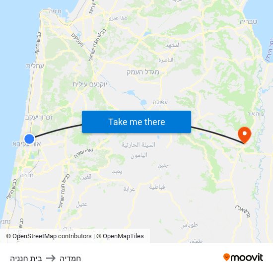 בית חנניה to חמדיה map