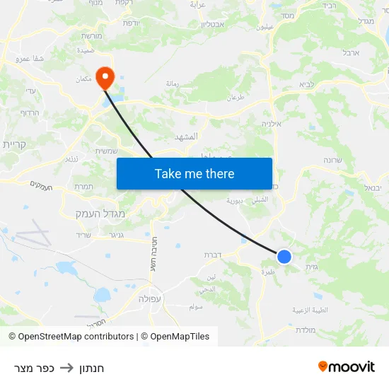 כפר מצר to חנתון map